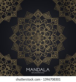 Vector luxury ornamental mandala design background in gold color. Invitation template with floral mandala ornament - Vector illustration