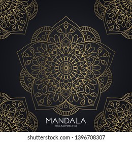 Vector luxury ornamental mandala design background in gold color. Invitation template with floral mandala ornament - Vector illustration