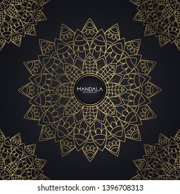 Vector luxury ornamental mandala design background in gold color. Invitation template with floral mandala ornament - Vector illustration