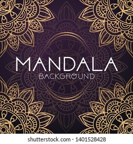 Vector luxury ornamental mandala design background in gold color. Invitation template with floral mandala ornament - Vector illustration