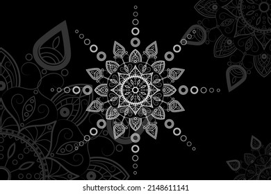 Diseño de Mandala ornamental de lujo vectorial en blanco. Plantilla de invitación con ornamento de mandala floral. Ilustración del vector