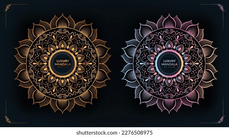 Vector luxury ornamental mandala design background in gold color and pink color Round gradient floral mandala patterns