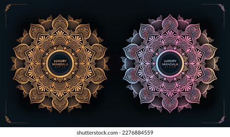 Vector luxury ornamental mandala design coloring background in gold color and pink color Round gradient floral mandala patterns design