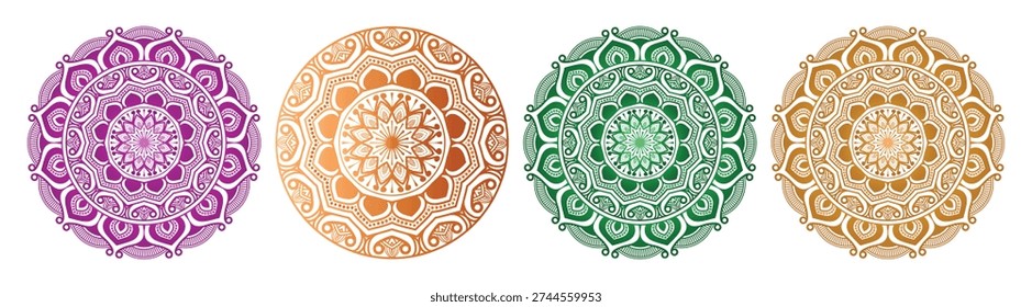 Vector luxury ornamental mandala design coloring background in gold color and pink color Round gradient floral mandala patterns design