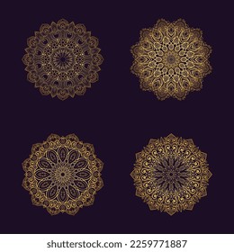Vector luxury ornamental mandala set in gold color. Vector mandala set for any other kind of design, birthday and other holiday, kaleidoscope, medallion, yoga, india, arabic 
