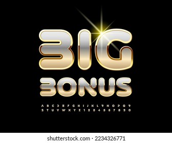 Vector luxury poster Big Bonus. Platinum and Golden Font. Chic Alphabet Letters, Numbers and Symbols