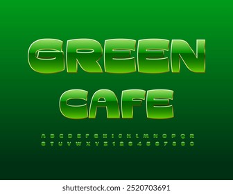 Vector cartel de lujo Green Café. Fuente verde moderna. Letras y números del alfabeto de Premium. 