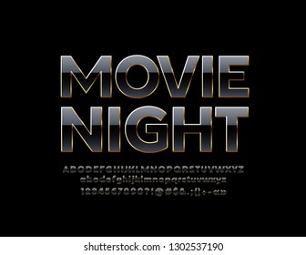 Vector Luxury Poster  Movie Night With Stylish Font. Gold And Black Alphabet Letters, Numbers And Symbols