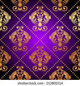 Vector luxury purple background with gold ornament