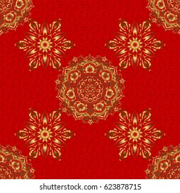 Vector luxury red background with golden elements. Red background. Golden seamless pattern. Glitter background.