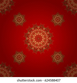 Vector luxury red background with golden elements. Golden seamless pattern. Glitter background. Red background.