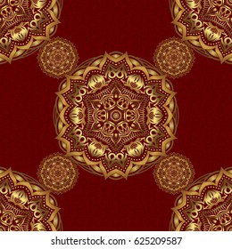 Vector luxury red background with golden elements. Red background. Golden seamless pattern. Glitter background.