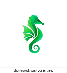 Vector luxury seahorse logo, Illustration of green seahorse with green gradient beauty color . Great logo for sea restaurant, jewelry, cosmetics