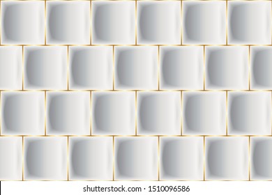 Vector Luxury Seamless Pattern. 3D Effect Bulging Shape. Square Shape with Thin Gold Stroke