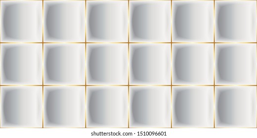 Vector Luxury Seamless Pattern. 3D Effect Bulging Shape. Square Shape with Thin Gold Stroke