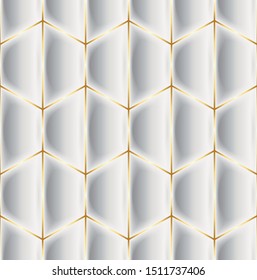 Vector Luxury Seamless Pattern. 3D Effect Bulging Shape. Trapezium Shape with Thin Gold Stroke