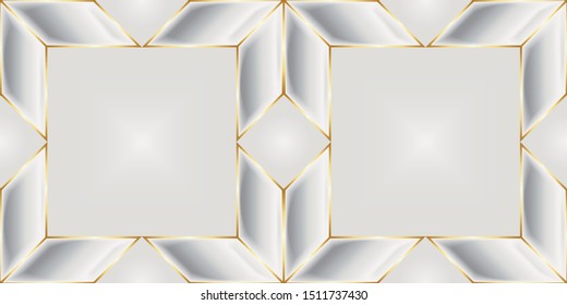 Vector Luxury Seamless Pattern. 3D Effect Bulging Shape. Parallelogram Shape with Thin Gold Stroke