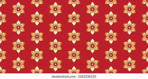 Vector Luxury Seamless Pattern. Flower Ornament. Red and Gold Colors