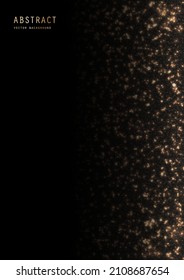 Vector luxury shiny black background with a golden glitter and sparkles. Premium brilliance decorative celebratory design template of invitation, brochure, notebook or card