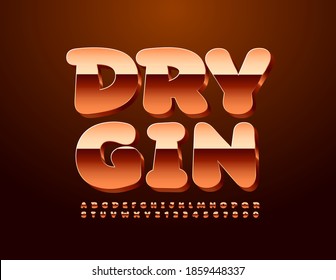 Vector luxury sign Dry Gin. Pink Gold Font. 3D glossy Alphabet Letters and Numbers set