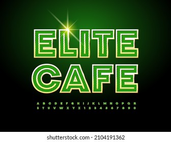 Vector luxury Sign Elite Cafe. Unique Green and Golden Font. Modern Alphabet Letters and Numbers