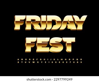 Festival de Vecinos de Signos de Lujo Vector. Chic Golden 3D Font. Juego de letras y números de alfabeto premium