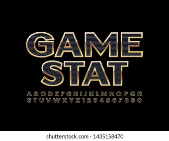 Vector luxury sign Game Stat. Black and Gold textured Font. Premium Uppercase Alphabet Letters and Numbers