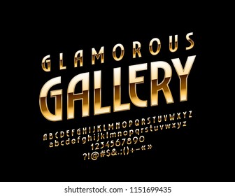 Galería Glamorosa De Signos De Lujo Vector. Fuente brillante dorada.