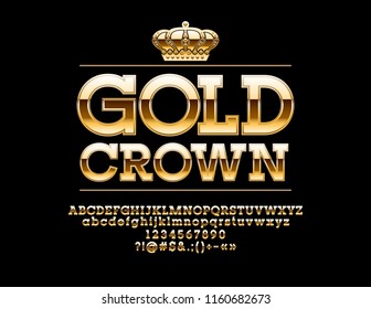 Vector Luxury Sign Gold Crown. Chic Gradient Font. Exklusive Alphabet-Buchstaben, Zahlen und Symbole