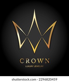 Vector Luxury Sign Gold Crown. Chic Gradient Font. Exklusive Prinzessin-Typo mit goldener Krone auf schwarzem Hintergrund.
