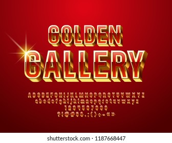 Vector Luxury Sign Golden Gallery. Glossy 3D Font.