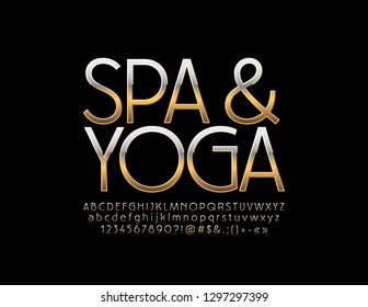 Vector luxury Sign Spa&Yoga. Golden glossy Font. Elegant Alphabet Letters, Numbers and Symbols.