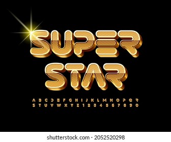 Vector luxury Sign Super Star. 
Premium shiny Font. Golden  Alphabet Letters and Numbers set