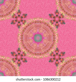 Vector luxury sketch with red, orange and yellow elements. Glitter seamless pattern.