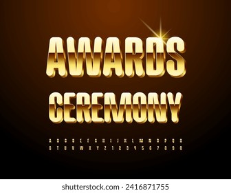 Vector luxury template Awards Ceremony. 3D Gold Alphabet Letters and Numbers set. Glossy elite Font.