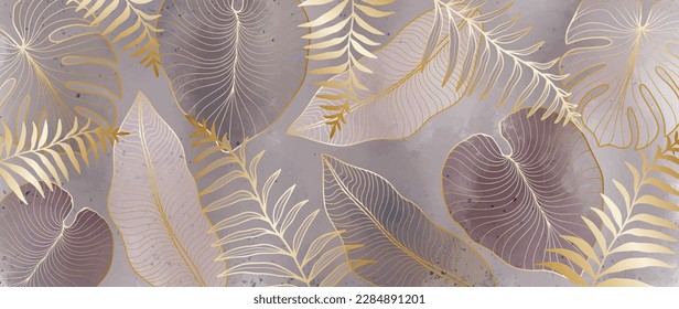 Vector de lujosa ilustración tropical con ramas de palmera doradas, hojas de plátano, helecho en un fondo beige. Antecedentes de la decoración, cubiertas, postales, papeles pintados