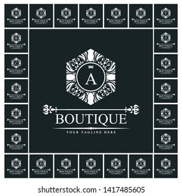 Vector Luxury Vintage logo, icon. Business sign, identity for Restaurant, Royalty, Boutique, Hotel, Heraldic logo, Jewelry, Fashion ,Real estate, Resort , tattoo, Auctions