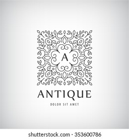 Vector Luxury Vintage logo, icon. Business sign, identity for Restaurant, Royalty, Boutique, Hotel, Heraldic, Jewellery, Fashion ,Real estate, Lion,Resort,King, tattoo, Auctions