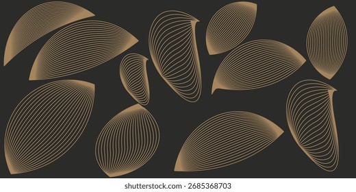 Vector luxury wallpaper design with gold leaf and gray background. Gold line art design for interior, background prints and textures,