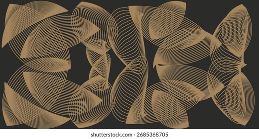Vector luxury wallpaper design with gold leaf and gray background. Gold line art design for interior, background prints and textures, editable vector illustration.