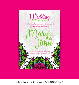 Vector luxury wedding invitation with mandala yoga template