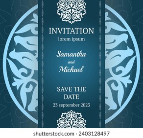 Vector luxury wedding invitation with mandala. Golden vintage greeting card on a white background. Vector abstract design elements. Flyer, wallpaper