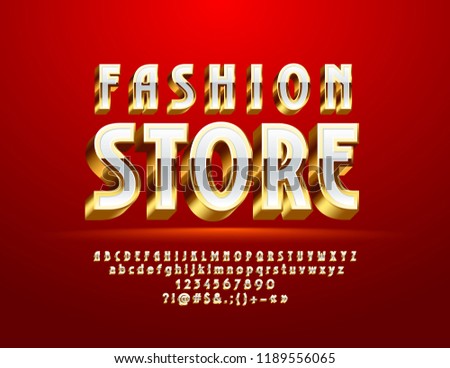 Vector luxury White and Golden Logo Fashion Store. Chic bright Font. Elite 3D Alphabet Letters, Numbers and Symbols.