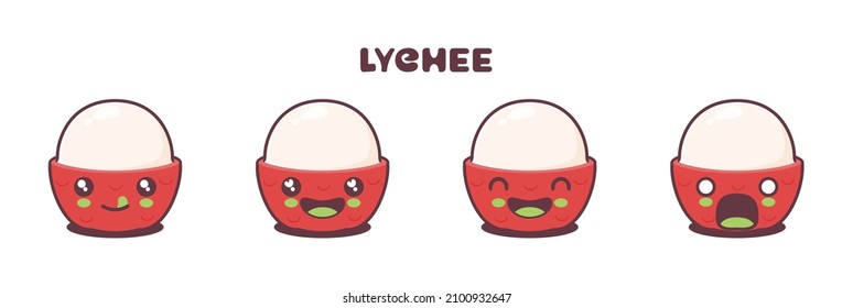 vector lychee cartoon mascot, with different facial expressions. suitable for icons, logos, prints, stickers, etc.