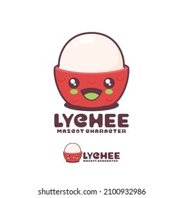 vector lychee cartoon mascot, with a happy expression, suitable for, logos, prints, stickers, etc, isolated on a white background.
