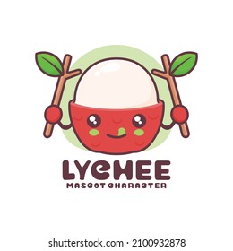 vector lychee cartoon mascot, suitable for, logos, prints, stickers, etc, isolated on a white background.