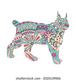 Vector lynx with a hand-drawn colored abstract pattern