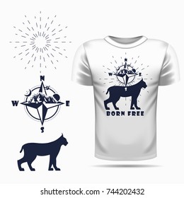 Vector lynx silhouette view side for retro logos, emblems, badges, labels template vintage design element. Isolated on t-shirt blank
