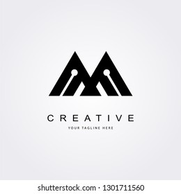 Vector M letter circuit logo with bold shapes and luxury icon.