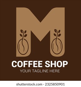 Ilustrador vectorial de diseño de logotipo de frijol de café con letra M vectorial